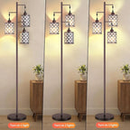 New Upgraded 72" Tall Dimmable Floor Lamp, 3 x 800LM 9W LED Bulbs Included, Farmhouse Standing Lamp with Remote Control, Industrial Tree Pole Floor Lamps for Living Room, Bedroom, Study Room - Brown