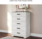 Signature Design by Ashley Shawburn Rustic 5 Drawer Chest of Smooth-Gliding Drawers and Safety Stop, White & Gray