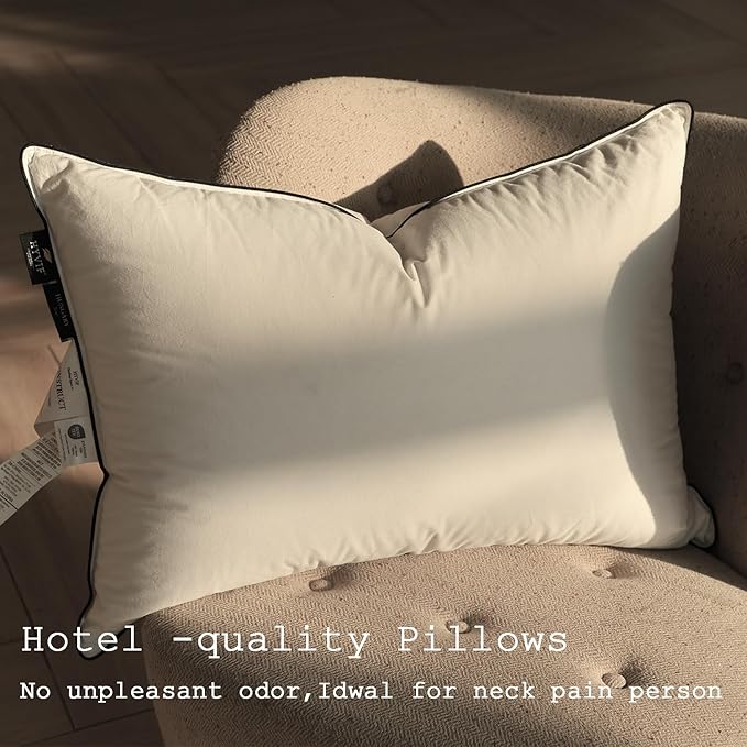 Luxurious Down Pillows - Standard Size, High Fill Power, Breathable Cotton Blend Shell,Down Pillow Ideal for Every Night (White, Standard (Pack of 1))