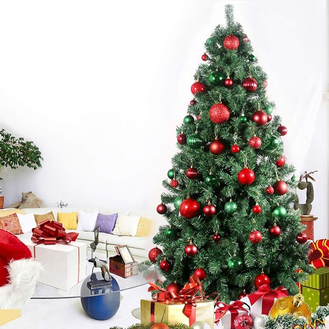 Red & Green 1.6" Small Christmas Balls Christmas Tree Decoration Ornaments Shatterproof Hanging Balls for Birthday Halloween Holiday Wedding Decorations Set of 36pcs