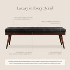 Poly & BARK 55" Tufted Leather Bed Bench for Bedroom End of Bed - Living Room Entry Way Bench - Pure Italian Leather Upholstery with a Solid Wood Frame - Ottoman Bench with Wooden Legs - Onyx Black