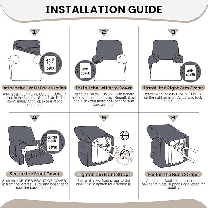 VANSOFY Recliner Chair Covers, 4-Pieces Stretch Recliner Cover Jacquard Soft Reclining Chair Slipcover Furniture Protector with Elastic Bottom for Lazy Boy Recliner(Dark Coffee)