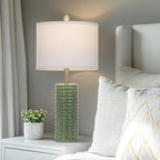 24.5" Green Ceramic Table Lamps Set of 2, Farmhouse Table Lamps for Living Room, Modern Lamps for Bedroom Night Stands, Traditional Nightstand Desk Lamps(LED Bulbs Included)