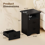 JUMMICO Farmhouse Nightstands, End Table with 2 Storage Drawers and Open Shelf, Rustic Bedside Table for Bedroom, Living Room(2, Black)