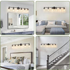 6-Light Bathroom Light Fixture Black Vanity Lights Over Mirror Modern Wall Sconce Farmhouse Vintage Bathroom Vanity Lighting with Glass Shade for Bedroom Hallway Cabinet Bathroom