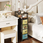 Narrow Dresser, Narrow Nightstand Dresser Storage Tower with 4 Drawers, Slim Fabric Dressers Chest of Drawers for Small Spaces, Retro Flower Dressers, for Bedroom Bathroom Laundry Closet (Black)