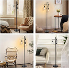 3 Lights Floor Lamp, Industrial Tree Lamp for Living Room Bedroom, Black Modern Dimmable Farmhouse Standing Lamp, Tall Pole with Clear Glass Shade