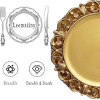 13" Antique Gold Charger Plates, Set of 6 Plastic Textured Chargers for Dinner Plates with Embossed Rim, Table Décor, Party, Wedding, Holiday
