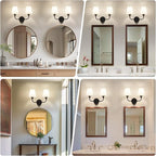Kvhilw Bathroom Vanity Light, Matte Black Bathroom Light Fixtures, 2-Light Lighting Fixtures Over Miror, Modern Wall Sconce with Flared White Fabric Shade, E26 Socket(ETL Listed)