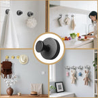 4Pcs New Model No-Drill Suction Cup Hooks for Door Wreaths, Wreath Hangers for Front Door, Suction Cup Hooks for Shower, Removable, Waterproof & Rustproof (Black)