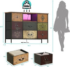 Pattern Dresser with LED Lights and Power Outlets, Dresser TV Stand with 8 Drawers for 55" TV, Fabric Chest of Drawers for Bedroom, Living Room, Entryway