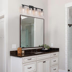 4 Light Matte Black Bathroom Vanity Light Over Mirror, Modern Vanity Lighting with Crystal Glass Shade, Wall Mount Bathroom Light Fixtures, E26 Base