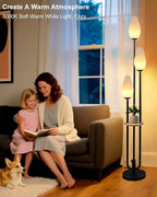 Lightdot Black Dimmable Floor Lamp with Table, 63IN Mid-Century Oval Floor Lamps with Bulbs Included, 3-Lights Candle Holder Style Modern Tall Standing Lamp for Living Room/Sofa Beside/Corner Decor
