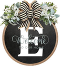Circular Surname Front Door Welcome Sign - 26 Letter House Wreath, Front Porch Decorations, Year-Round Home Decor (E)