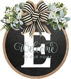 Circular Surname Front Door Welcome Sign - 26 Letter House Wreath, Front Porch Decorations, Year-Round Home Decor (E)