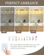 4-Light Brushed Gold Bathroom Light Fixtures, 29 Inch Modern Bathroom Vanity Lighting Fixtures Over Mirror with Clear Glass and Metal Cage Wall Sconce Lights for Bath, E26, OS-3014BG-4W