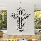 Hotuijxca Cross Metal Wall Art, Tree of Life Crosses Metal Wall Decor, Christianity Wall Art for Living Room, Bedroom(Silver,19" x 15" / 47 x 38 cm)