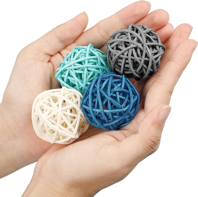 Patelai 72 Pcs Wicker Rattan Balls Decorative Balls for Vase Centerpiece Bowls Orbs Filler for Spring Summer Craft Home Decor, 4 Sizes(Dark Blue, Sky Blue, Gray, White)