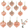 Valentines Day Heart Ornaments, 24Pcs Hanging Heart Ornaments, Glitter Champagne Heart-Shaped Baubles for Outdoor Wedding Anniversary Mother's Day Romantic Galentines Valentines Day Party Decoration