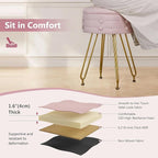 VECELO Round Vevlet Vanity Stool with Storage, 4 Metal Legs Vanity Seat with Anti-Slip Feet, Modern Vanity Chairs Footrest Furry Padded Seat, Space Saving, Easy to Clean for Makeup, Bedroom, Pink
