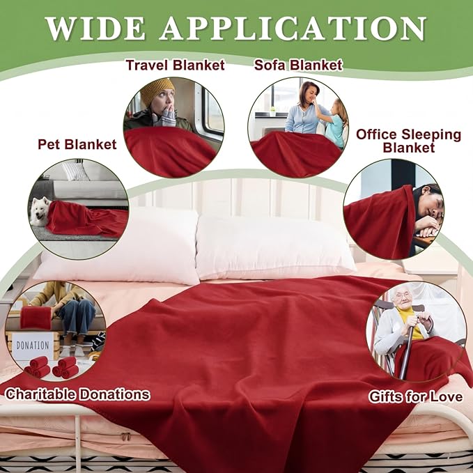 Newwiee 12 Pcs Fleece Throw Blankets Bulk 50'' x 60'' Oeko-tex Standard 100 Certified Spring Outdoor Wedding Guest Blankets Lightweight for Sleepover Donation Lap Pet Sofa Home (Red)