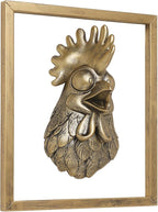 Newinhome Animal Heads Wall Decor (Includes Metal Frame) Resin Animals Sculptures Head Wall Hanging Decoration Gold vintage Wall Sculpture for Living Room Bedroom Office(Rooster)
