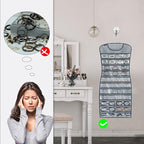 Hanging Jewelry Organizer Dual Sided 84 Clear Pockets and 6 Hook Loops Storage for Holding Jewelries Hair Accessories Dress Shaped Earring Holder (84 Pockets and 6 Hook Loops -Grey)