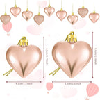 Skylety 30 Pieces Valentine's Day Heart Ornaments, Heart Shaped Decorations Tree Hanging Baubles for Valentine Wedding Anniversary, 3 Styles 2 Size (Rose Gold)