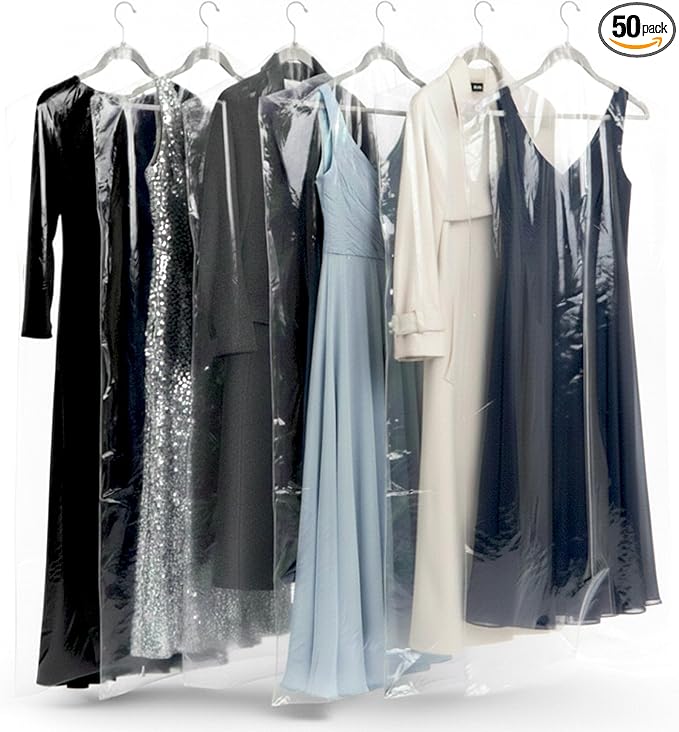 Plasticplace Clear Garment Bags Plastic Dress Bag 21" X 4" X 72", 50 Count
