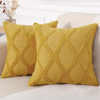 decorUhome Spring Throw Pillow Covers 20x20 Inch Set of 2, Soft Plush Faux Fur Wool Mustard Yellow Couch Pillow Covers, Decorative Neutral Pillow Cases for Bed Sofa Living Room Home Decor