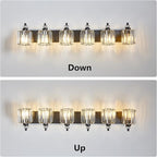 6-Light Black Bathroom Light Fixtures Over Mirror Modern Vanity Lights Crystal Wall Sconce Vintage Bathroom Lighting with Crystal Shade E26 Base for Bedroom, Living Room, Hallway