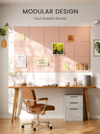 Bumusty Large Cork Board 48" x 36" Alternative - 12 Pack Felt Wall Tiles with 70 Safe Removable Adhesive Tabs, 30 Pushpins, Cork Boards for Walls Pin Board Bulletin Board Office Decor (Pink)