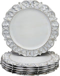 13" Antique White Charger Plates, Set of 6 Plastic Textured Chargers for Dinner Plates with Embossed Rim, Table Décor, Party, Wedding, Holiday