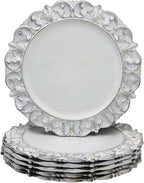 13" Antique White Charger Plates, Set of 6 Plastic Textured Chargers for Dinner Plates with Embossed Rim, Table Décor, Party, Wedding, Holiday