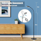 JKSWT LED Floor Lamp, 3 Brightness Levels Eye-Caring Dimmable Standing Reading Lamp 4000K Colors temperatures with Adjustable for Living Room Bedroom Reading - Black