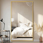 Full-Length Floor Mirror with Stand, 78"x38" Rectangle Style Full Body Standing Mirror for Bedroom, Living Room, Gym, Dorm - Shatter-Resistant & Easy Assembly, Gold