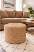 Scandilivin Homes Pouf Ottoman - 100% Natural Jute Braided- Footrest Pouf Hand Knitted - Traditional Cord Boho Pouffe - for The Living Room, Bedroom, Nursery, Patio, Lounge (18”x18”x12”)