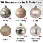 Champagne Gold 1.6" Small Christmas Balls Christmas Tree Decoration Ornaments Shatterproof Hanging Balls for Birthday Halloween Holiday Wedding Decorations Set of 36pcs