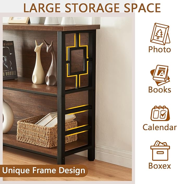 HOMISSUE Book Shelf, 3 Tier Small Bookshelf with Storage, Engineered Wood and Metal Shelf Bookcase, Low Short Bookcases for Small Space, Living Room, Bedroom, Office, Rustic Brown