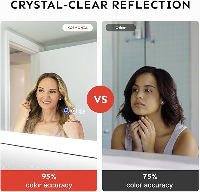 32x48'' LED Bathroom Mirror w/Light, Aluminum Frame, Dimmable Front & Backlit, Anti-Fog, Distortion Free, Light Memory, Tempered & Shatter-Proof Wall Mounted Vanity Silver Coating Mirror