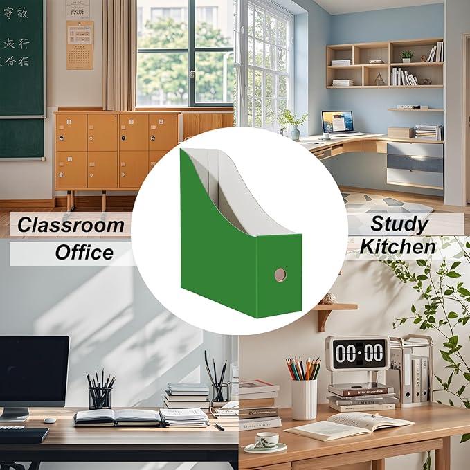 Limitliho Cardboard Magazine Holder for Desk, Book Bins for Classroom Library,Office,Home, 10.6" H x 10.2" L x 3.5" W in file holder (Green, 6 Pack)