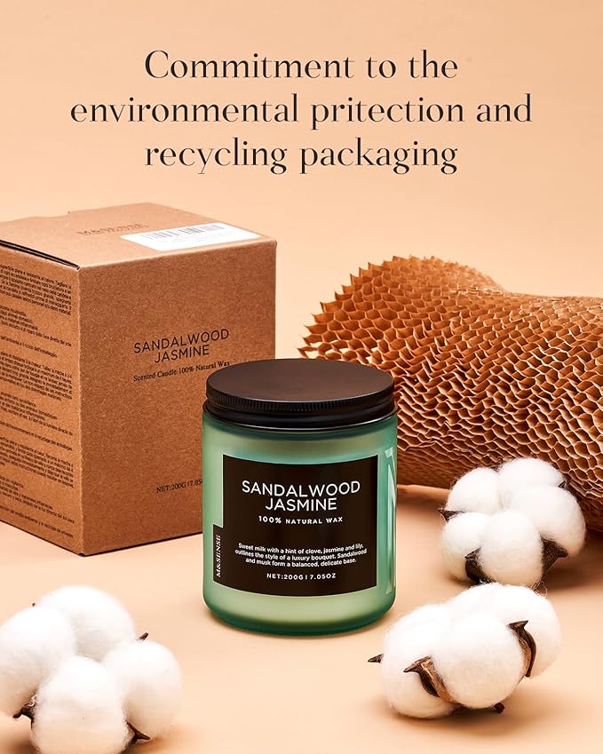 M&SENSE Sandalwood Jasmine Scented Candles, Natural Soy Wax Best Smelling Candle 7.05oz 50 Hour Burning Floral Non Toxic Single Cotton Wick Aromatherapy Gifts for Women Friend
