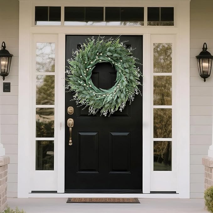 32" Eucalyptus Wreath for Front Door - Large Artificial Greenery Outdoor Wreath for Porch, Window,Farmhouse,Home,Holiday,Hanging Decor- Spring, Summer, Fall, All Seasons (Green)