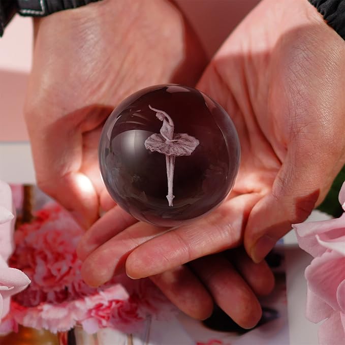 HDCRYSTALGIFTS 3D Laser Engraved Ballerina Dancing Crystal Ball Paperweight Elegant Ballet Dancer Girl Figurine Glass Sphere Home Art Decor (60mm,2.4inch)