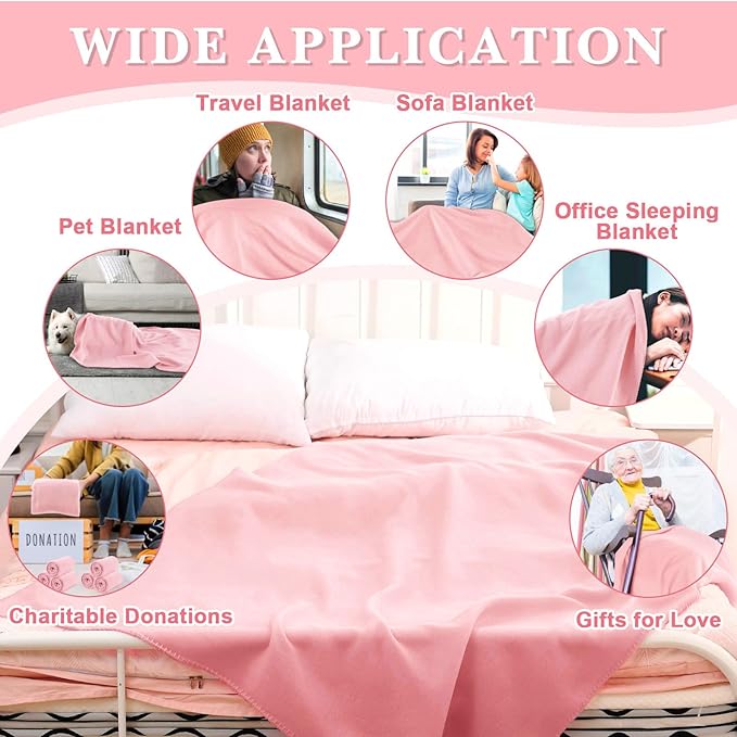 Newwiee 48 Pcs Fleece Throw Blankets Bulk 50'' x 60'' Oeko-tex Standard 100 Certified Spring Outdoor Wedding Guest Blankets Lightweight for Sleepover Donation Lap Pet Sofa Home (Rose Pink)