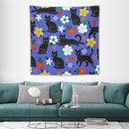VUMIVI Black Cat Floral Tapestry Red White Hand-Painted Flowers Cute Animals Kids' Doodles Tapestry Wall Hanging for Living Room Bedroom Dorm Classroom Aesthetic Decor W60xL60in
