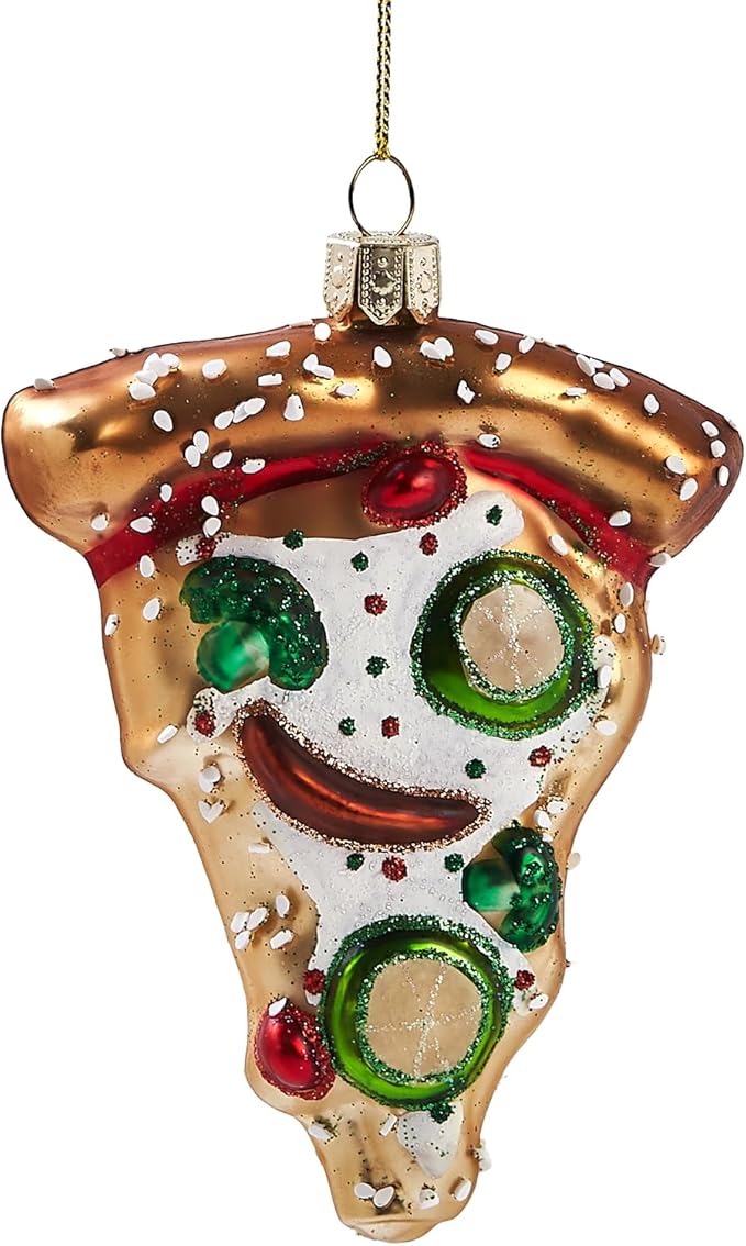 Funny Hanging Christmas Ornaments 2025 - Pizza Glass Blown Tree Decorations, 3D Food Premium Decorative Waterproof Holiday Decor for Xmas Home Outdoor Window Centerpiece Gifts