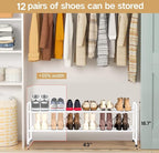KEETDY 2-Tier Long Shoe Rack for Closet Metal Shoe Organizer for Entryway, Wide Stackable Shoe Storage Shelf with Sturdy Wire Grid for Closet Floor, Bedroom, White