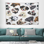 VUMIVI Dog-Head Tapestry Cartoon Pet Illustrations Cute Funny Animals Colorful Graffiti Tapestry Wall Hanging for Living Room Bedroom Dorm Classroom Aesthetic Decor W60xL40in