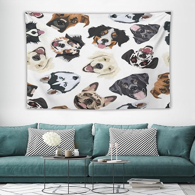 VUMIVI Dog-Head Tapestry Cartoon Pet Illustrations Cute Funny Animals Colorful Graffiti Tapestry Wall Hanging for Living Room Bedroom Dorm Classroom Aesthetic Decor W60xL40in